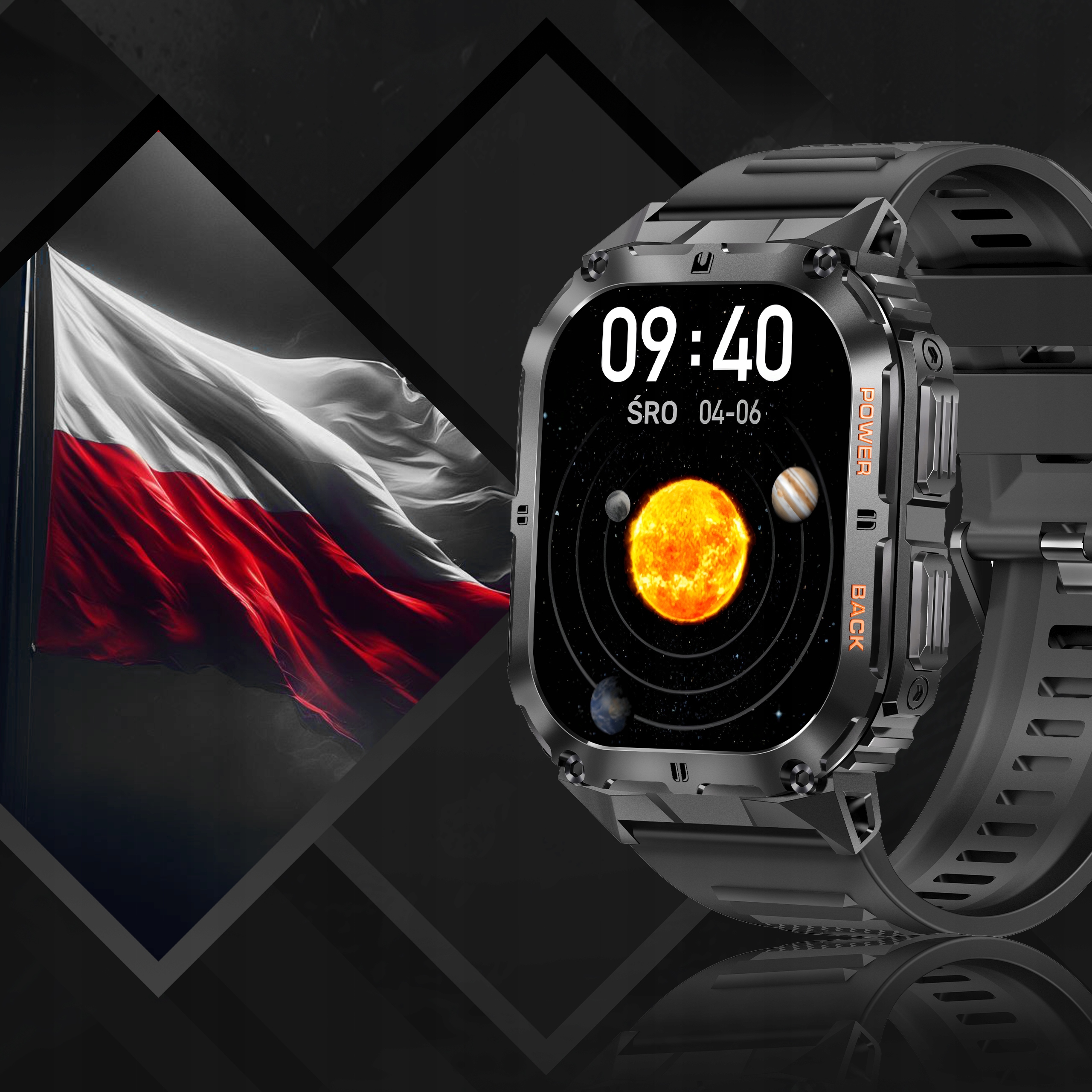 Smartwatch Zegarek Męski Menu Polskie Sport Puls Rozmowy Smart Watch Amoled Marka JG Smart