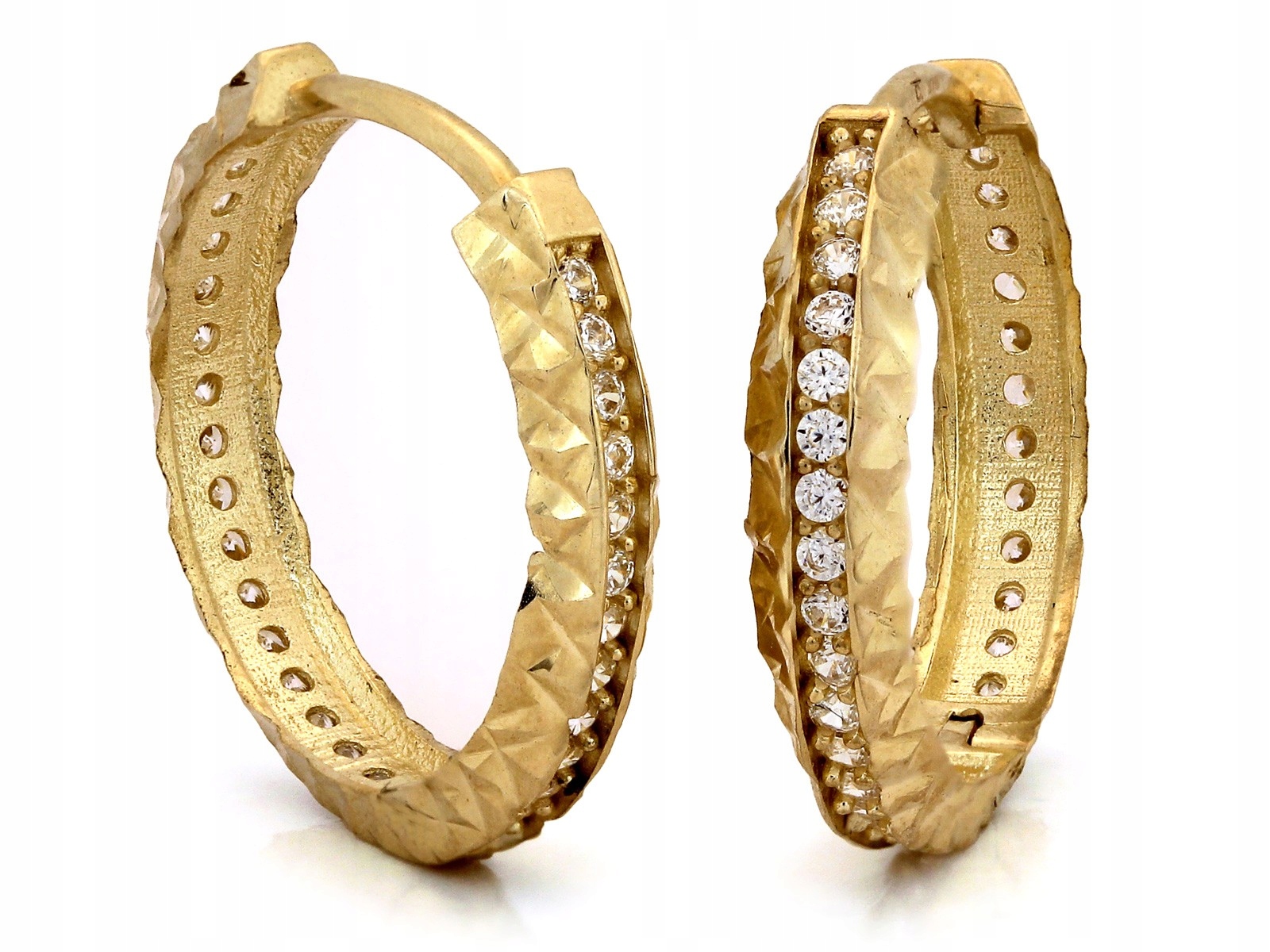 Exkluzivní náušnice 585 široké kruhy s bílými zirkony 2.16 g dárek