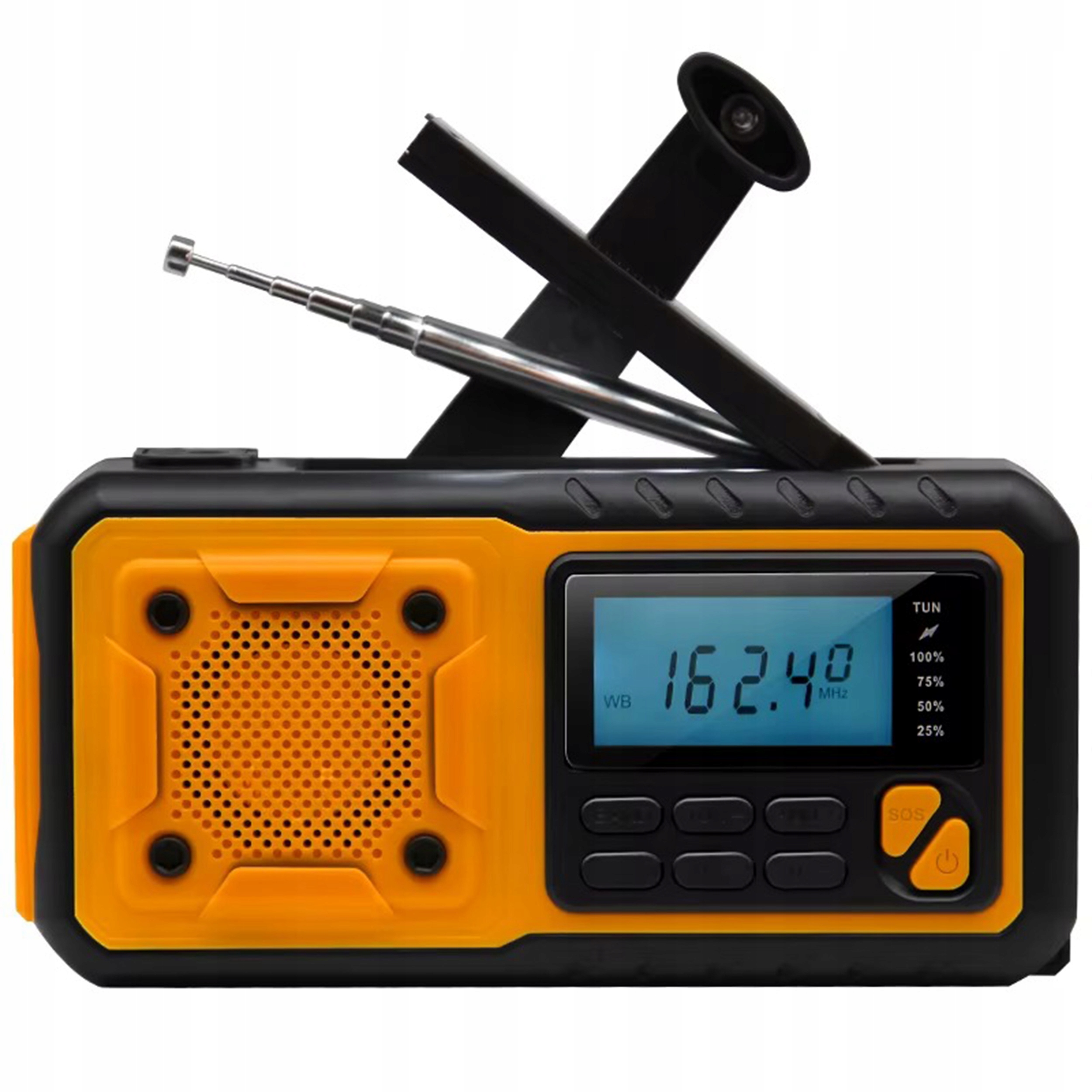 PRZENOŚNE RADIO SOLARNE KORBKA ALARM DYNAMO AWARYJNE LATARKA 5000mAh USB-C Radio AM FM SW