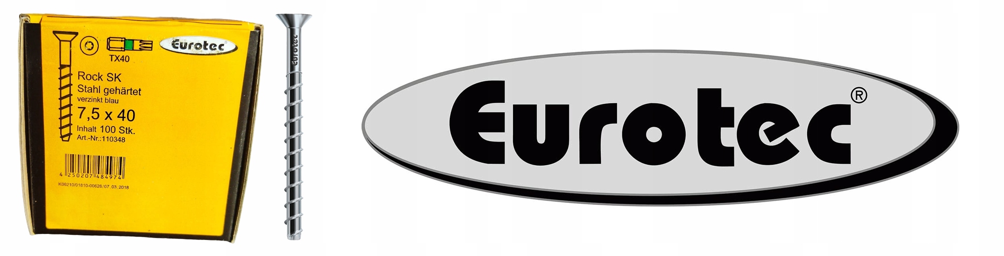 WKRĘTY DO BETONU ROCK ŁEB PŁASKI STOŻKOWY STAL OCYNKOWA 7,5X40mm 100szt Kod producenta 110348*