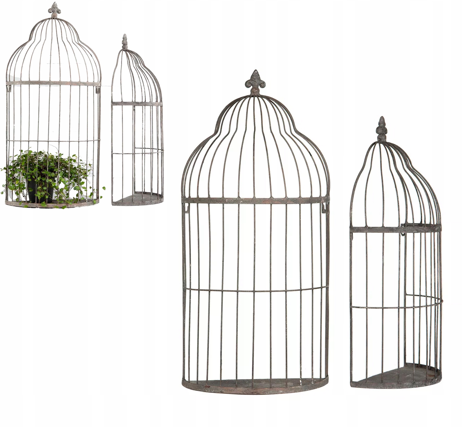 Držiak Na Kvetináč Šedá kovová Klietka do záhrady a obývačky, komplet 2 ks