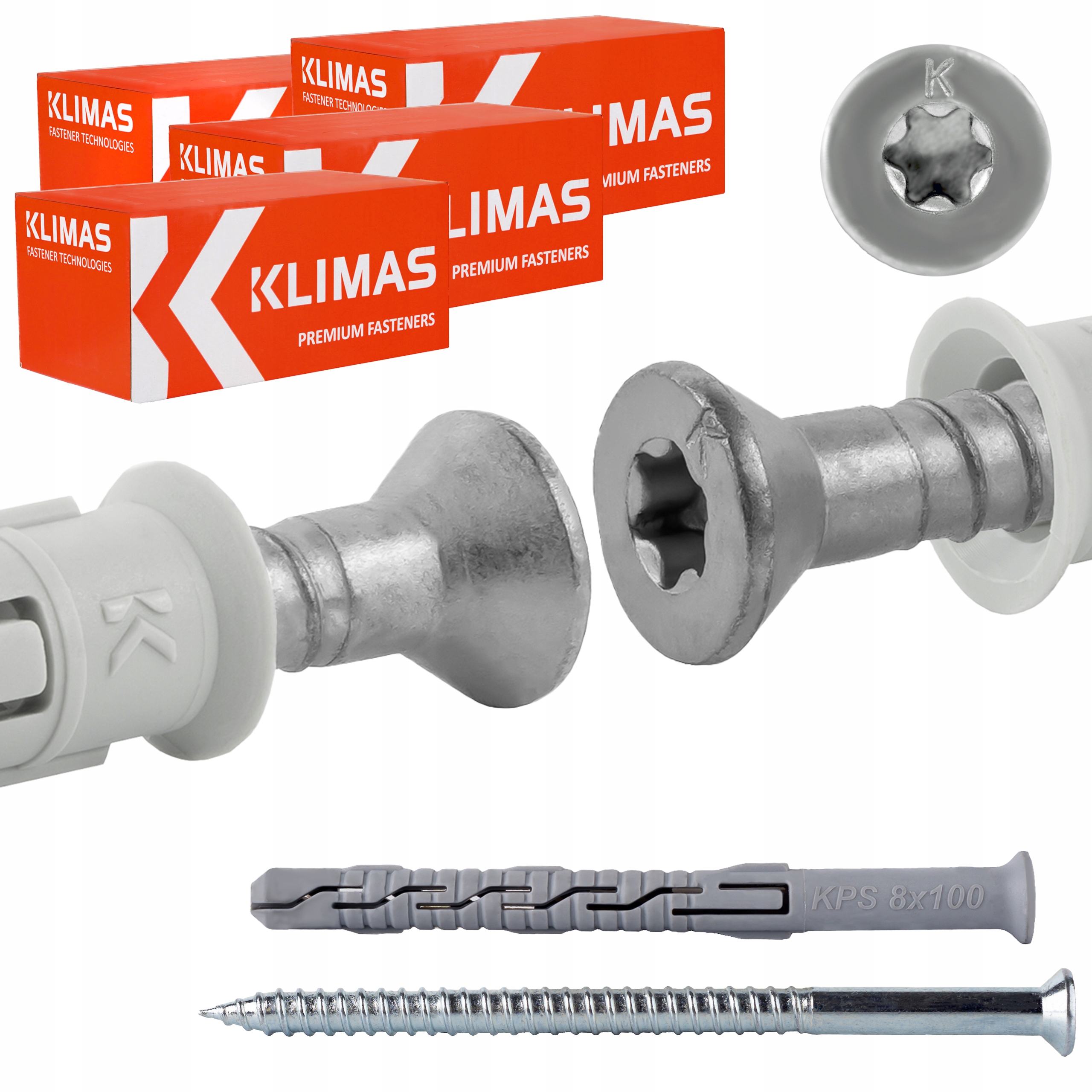 Rámové rozperné kolíky 8x100 mm 200 ks kužeľová hlava Torx Klimas Kps-fast