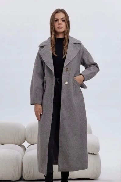 Dlouhý Pruhovaný Kabát B8542 Hnědý XXL (44)