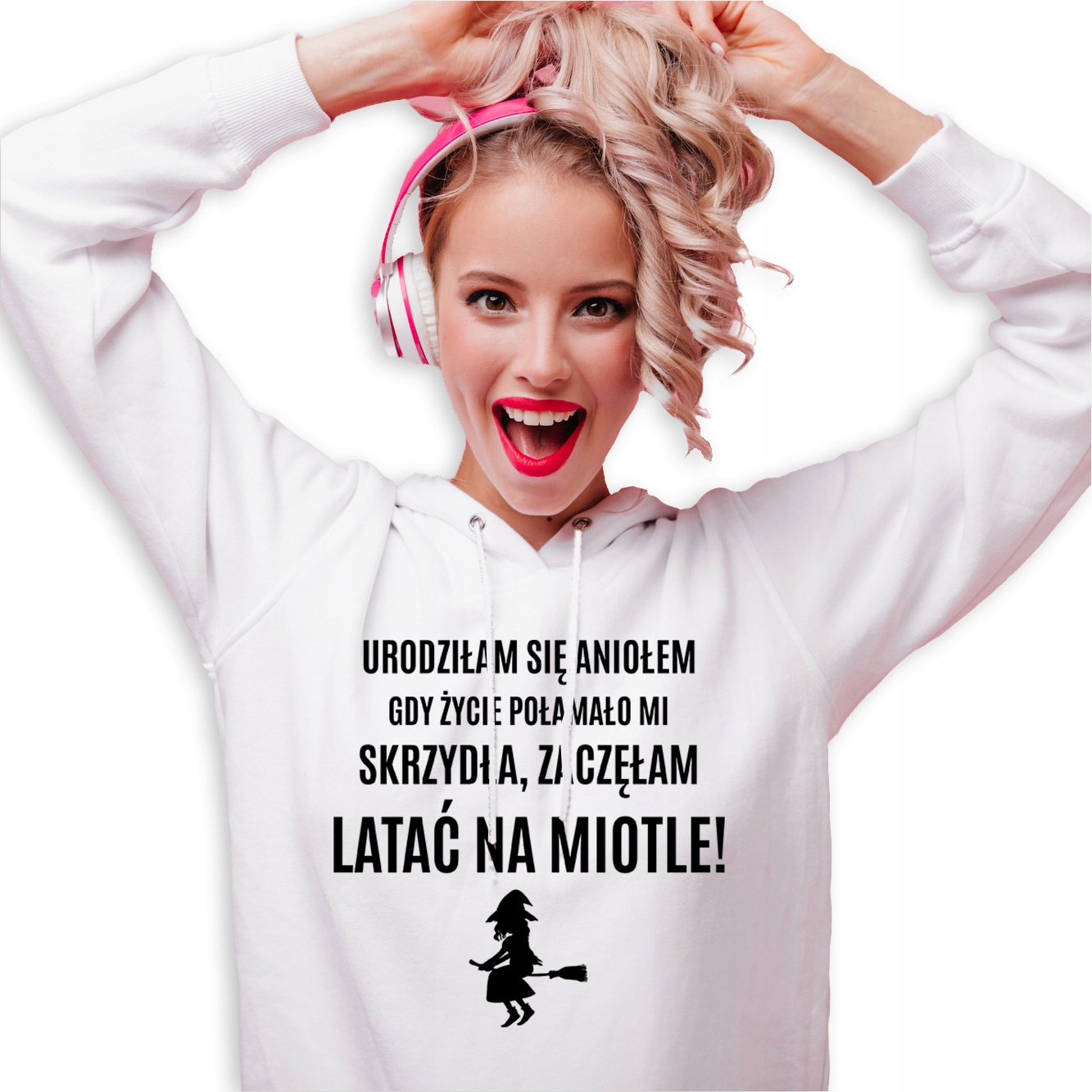 Mikina Bílá Kapuce Na Dárek Narozeniny Začala Jsem Létat Na Koštěti M