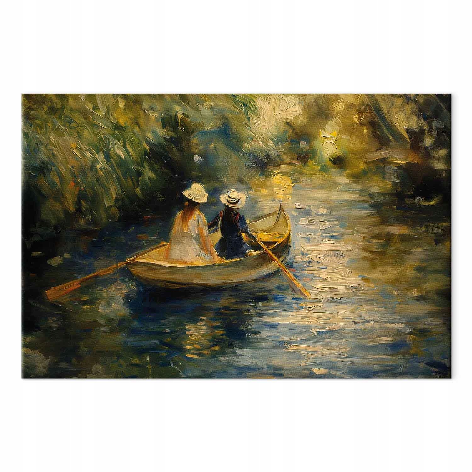 Obraz na plátně canvas Krajina Řeka Loď Loďka Žena Přejezd 120x80 cm