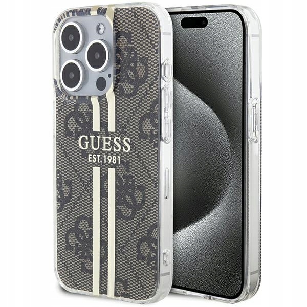 Pouzdro pro iPhone 15 Pro Guess IML Gold Stripe Hnědé