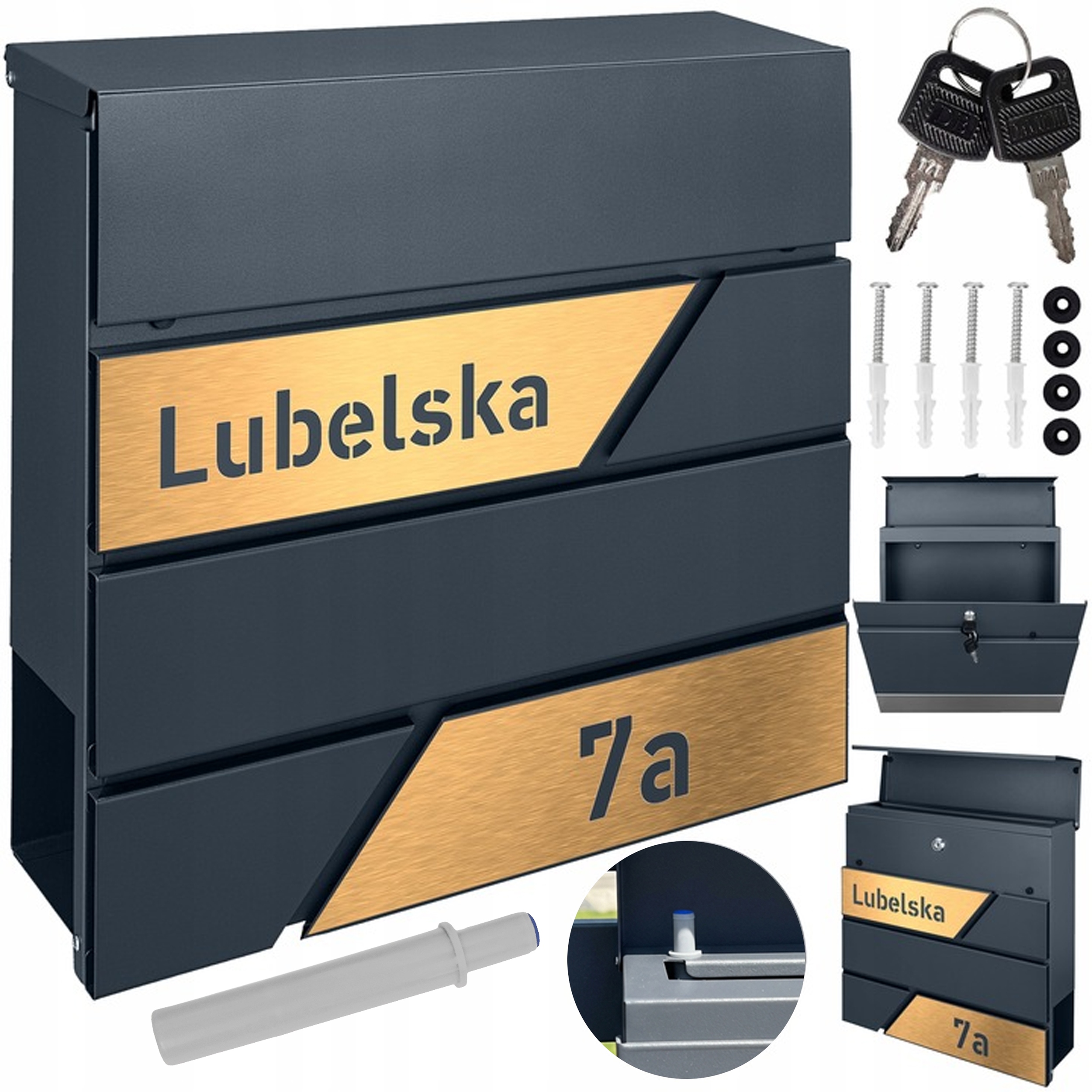 Moderní Poštovní Schránka Antracit Se Zlatou Gravírovanou Tabulkou