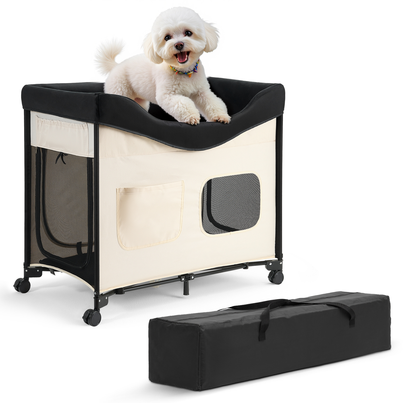 Levně Vevor Vyvýšené Pelíšek Pro Psa L, Skládací, S Kolečky A Taškou, Béžové