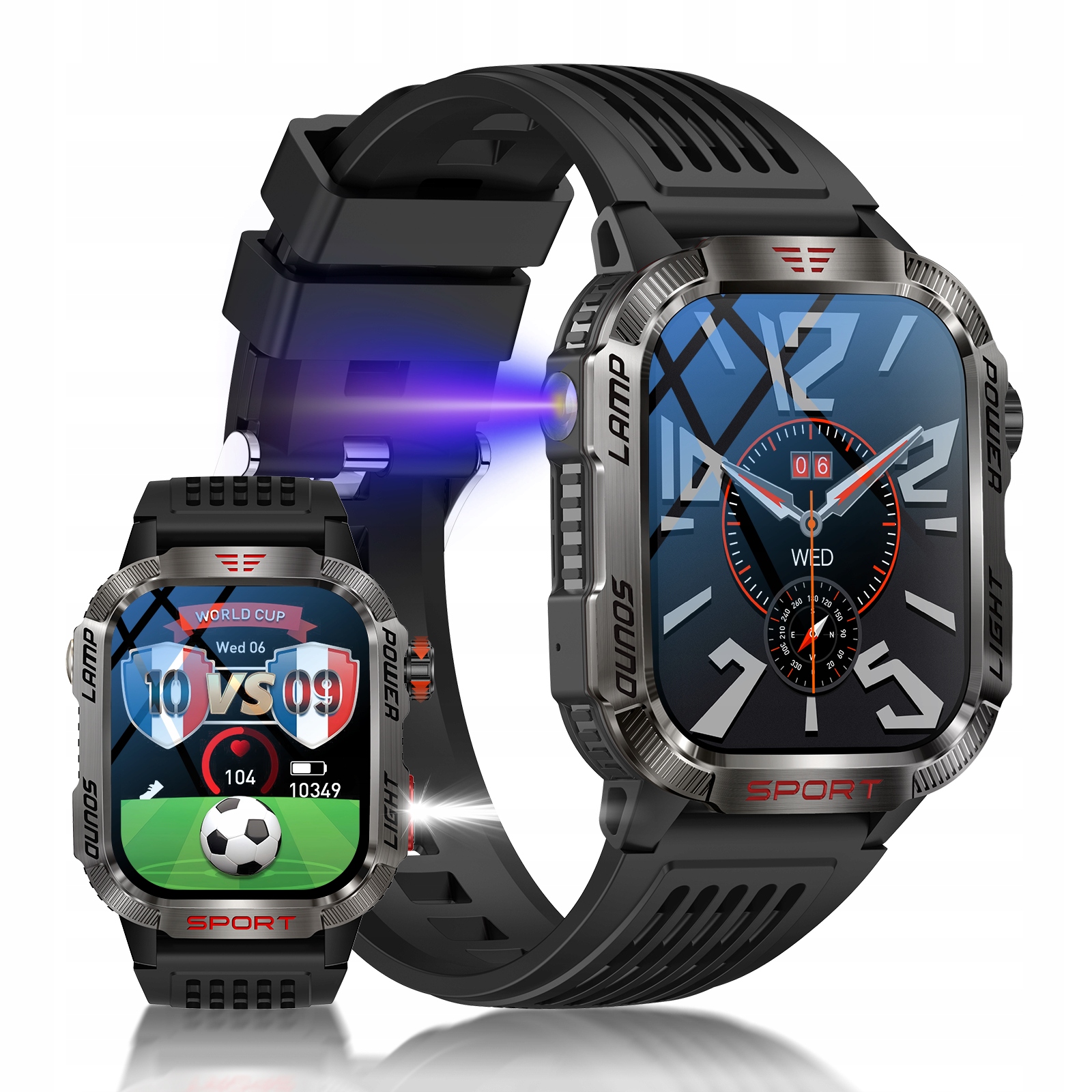 Smartwatch Męski, 600mAh Sportowy Zegarek Wojskowy Wodoodporny Polskie Połączenia Menu