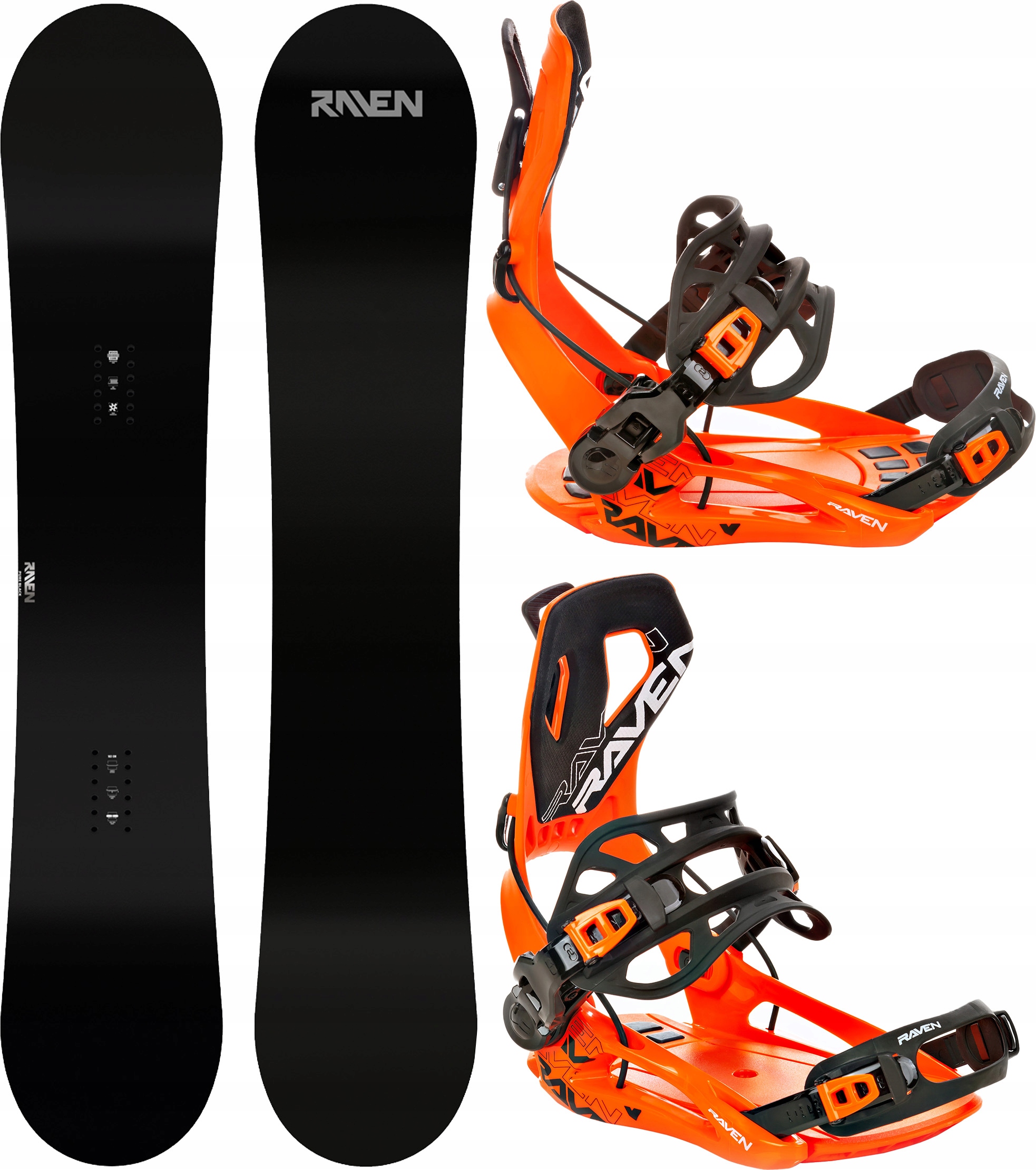 Snowboard RAVEN Pure Black 157cm + wiązania FT360 Orange