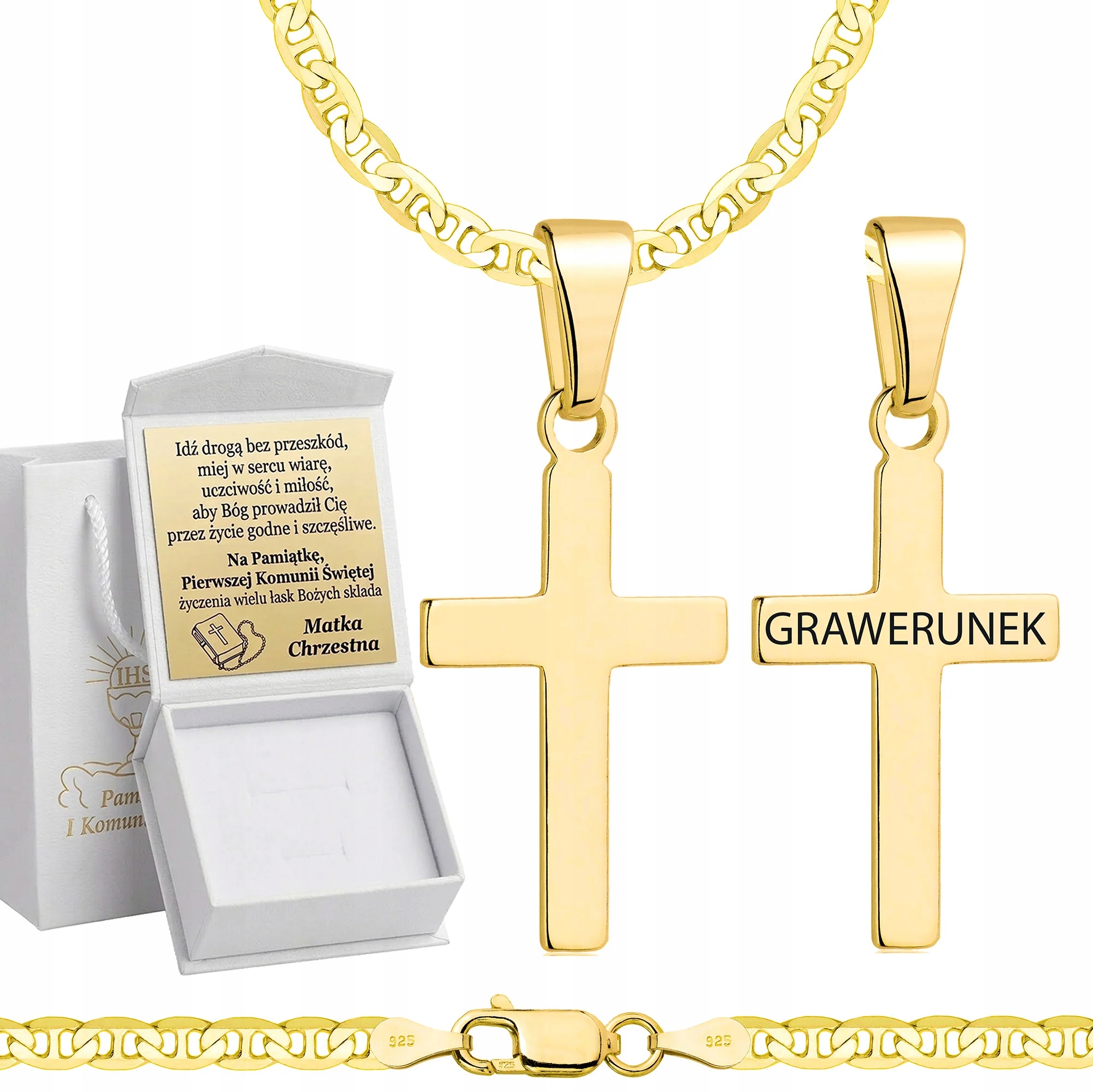 Zlatý Řetízek Na Přijímání S Křížkem Vazba Gucci Gravírování Pozlacený 55 cm