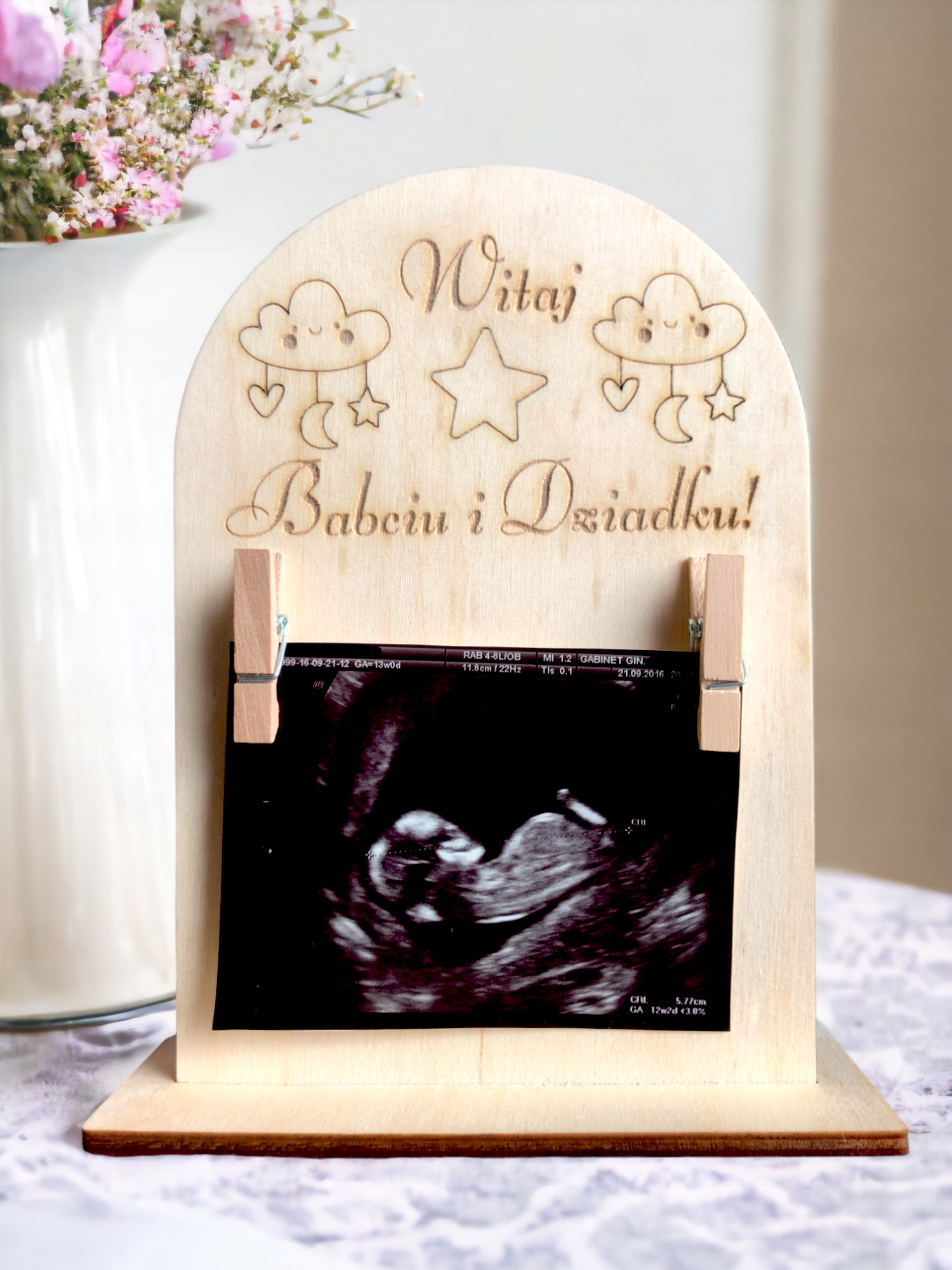 Drewniana ramka na USG ciążowe dla Babci i Dziadka