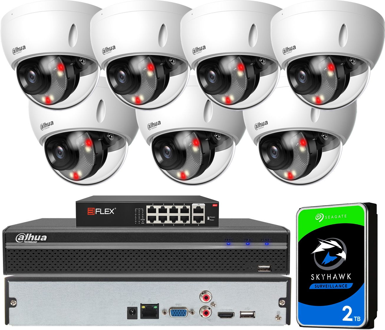 Monitorovací sada Dahua 7 kamer IPC-HDBW2449E-S-IL PoE 4Mpx Dual Light Ai