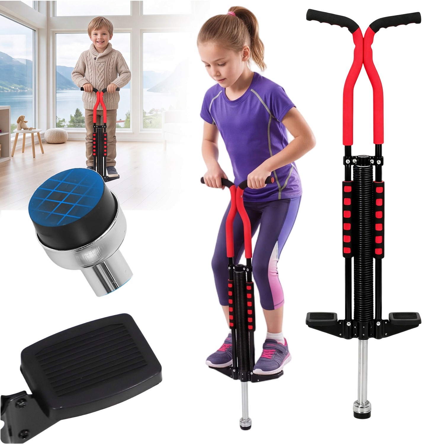 Pogo Skoczek Drążek Jump Stick Do Skakania Dla Dzieci Do 72KG Czerwony