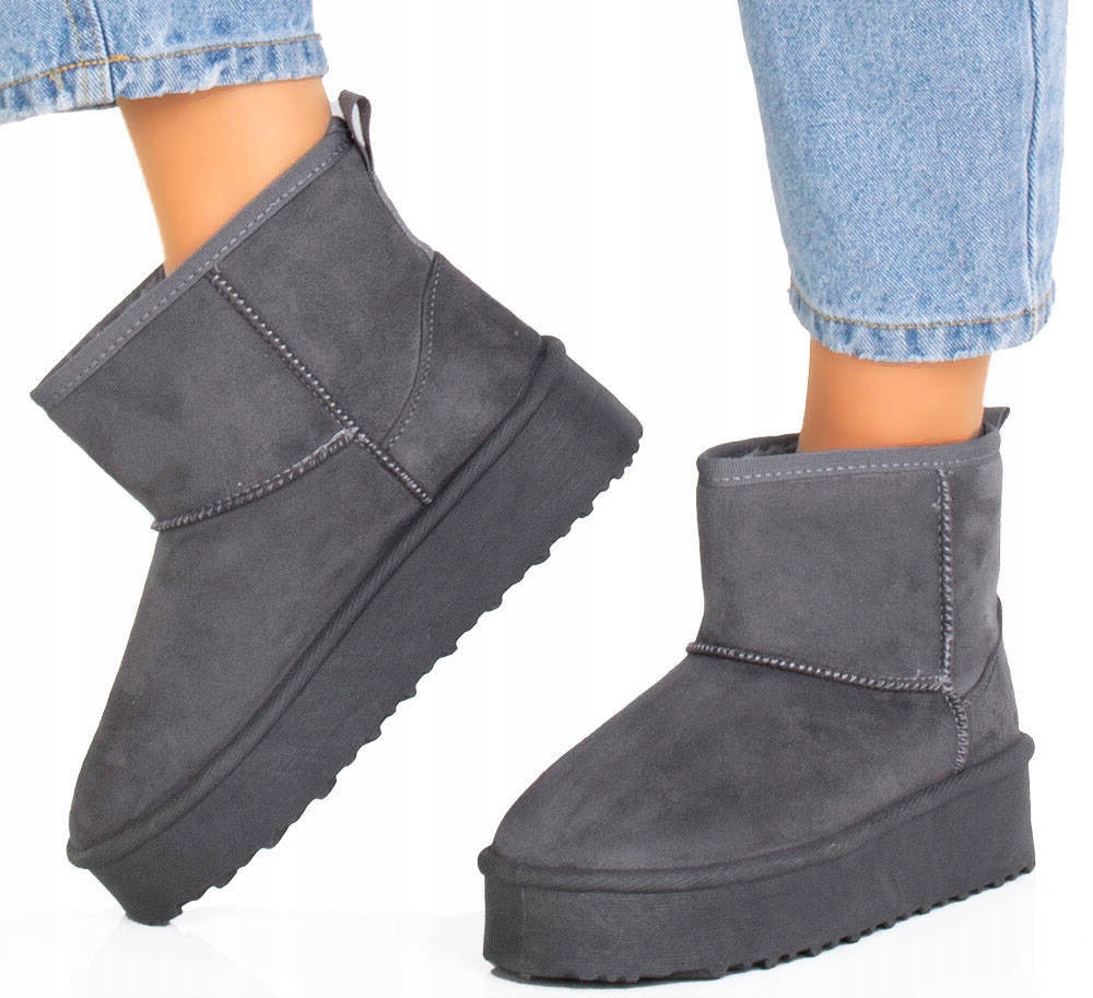 7881 SZARE OCIEPLANE BOTKI ŚNIEGOWCE NA PLATFORMIE GRUBA PODESZWA 41