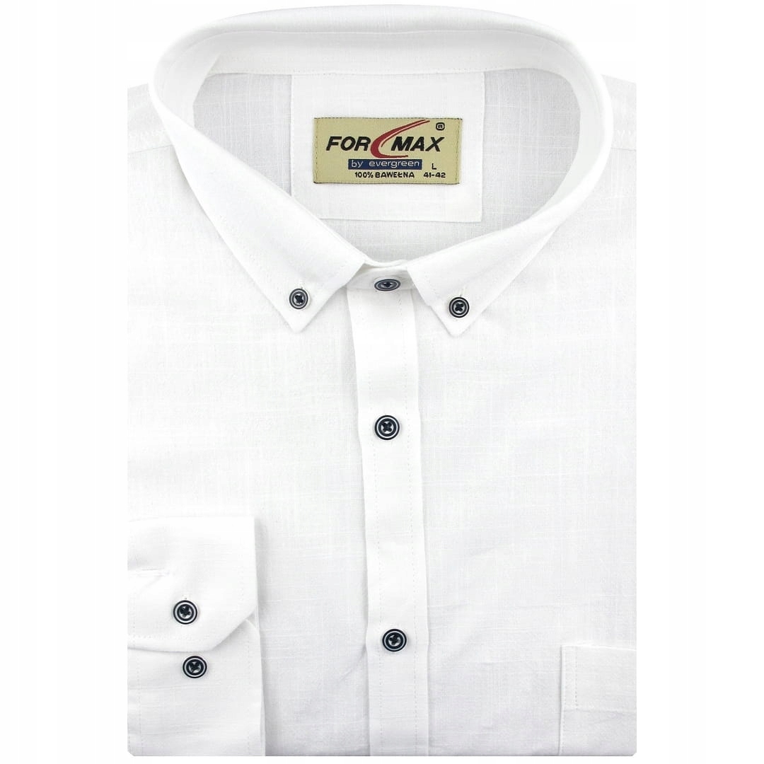 Lniana Koszula Męska Codzienna Casual gładka biała w kroju Regular J288