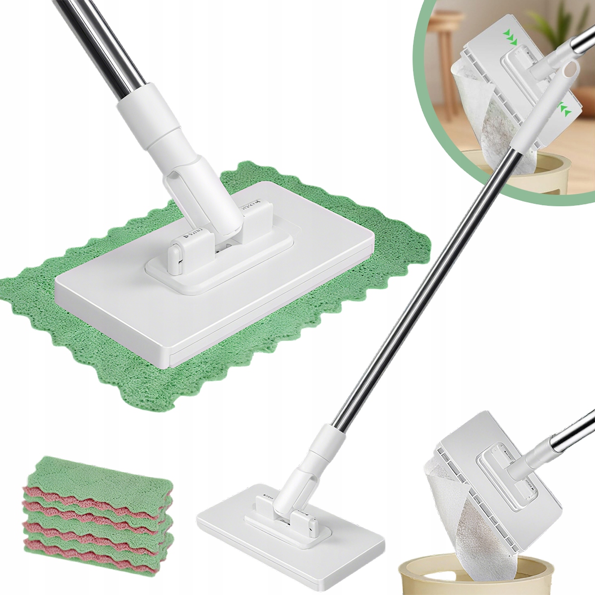 Levně Podlahový mop Přenosný Lehký s dlouhou rukojetí Plochý mop Mokrý a prachový