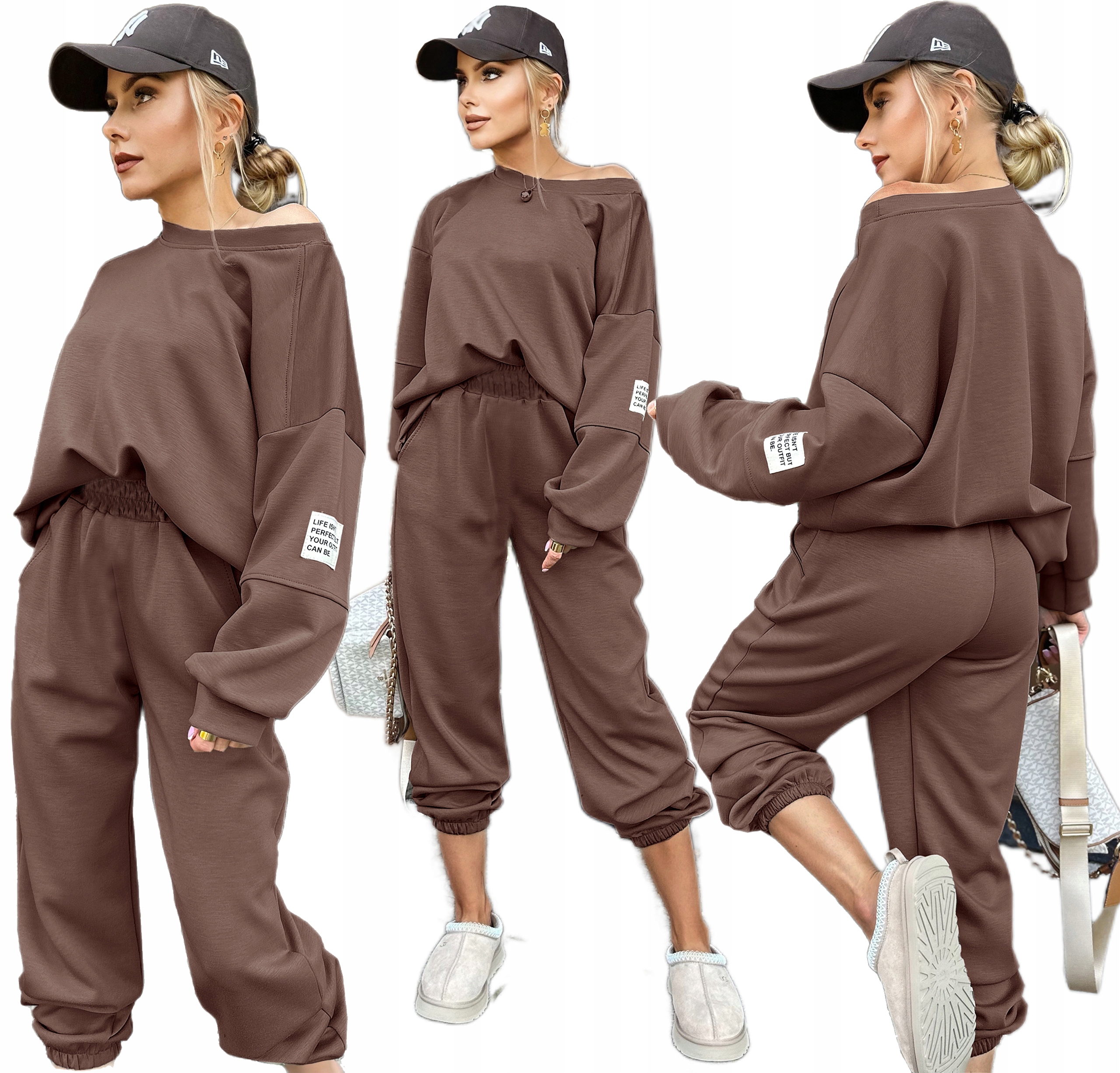 Bawełniany dresowy Komplet damski Dres spodnie oversize bluza Zurii L