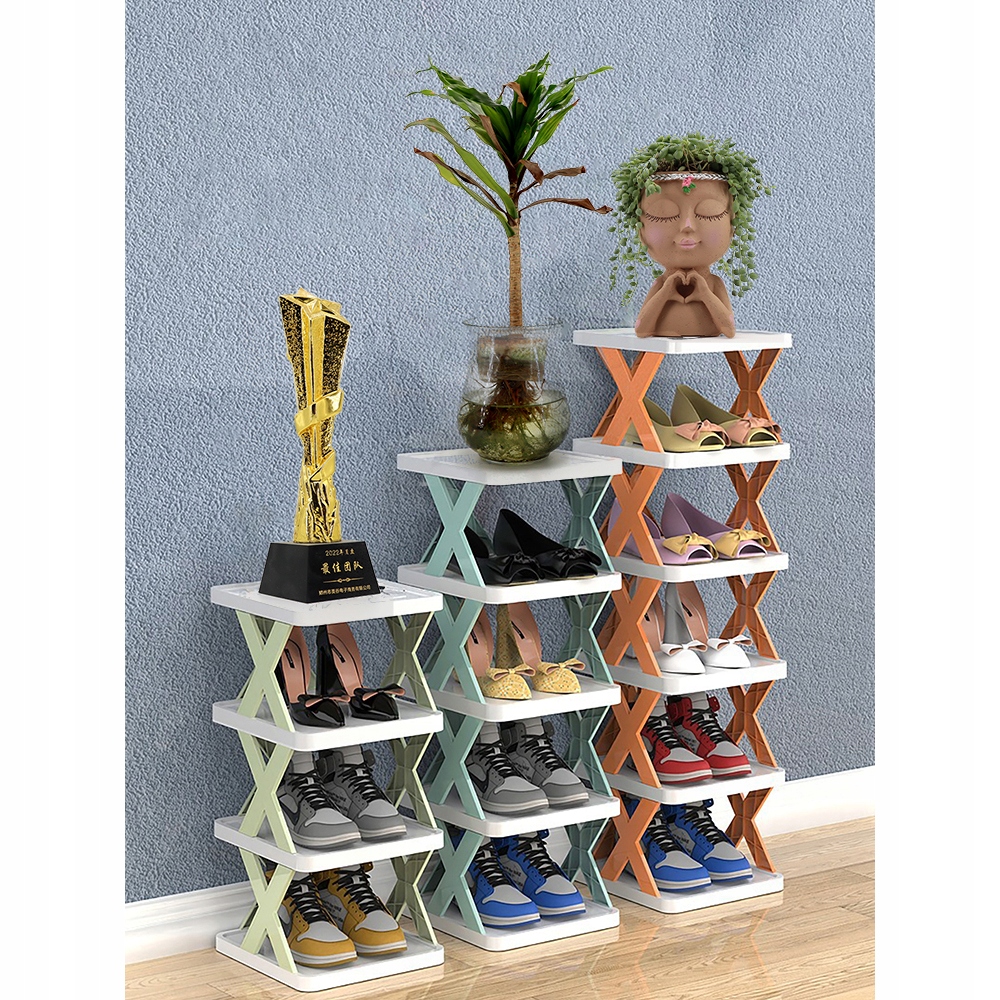 MODUŁOWY REGAŁ STOJAK SZAFKA WOLNOSTOJĄCA NA BUTY OBUWIE 6 PÓŁEK SKŁADANA Kolor mebla odcienie niebieskiego