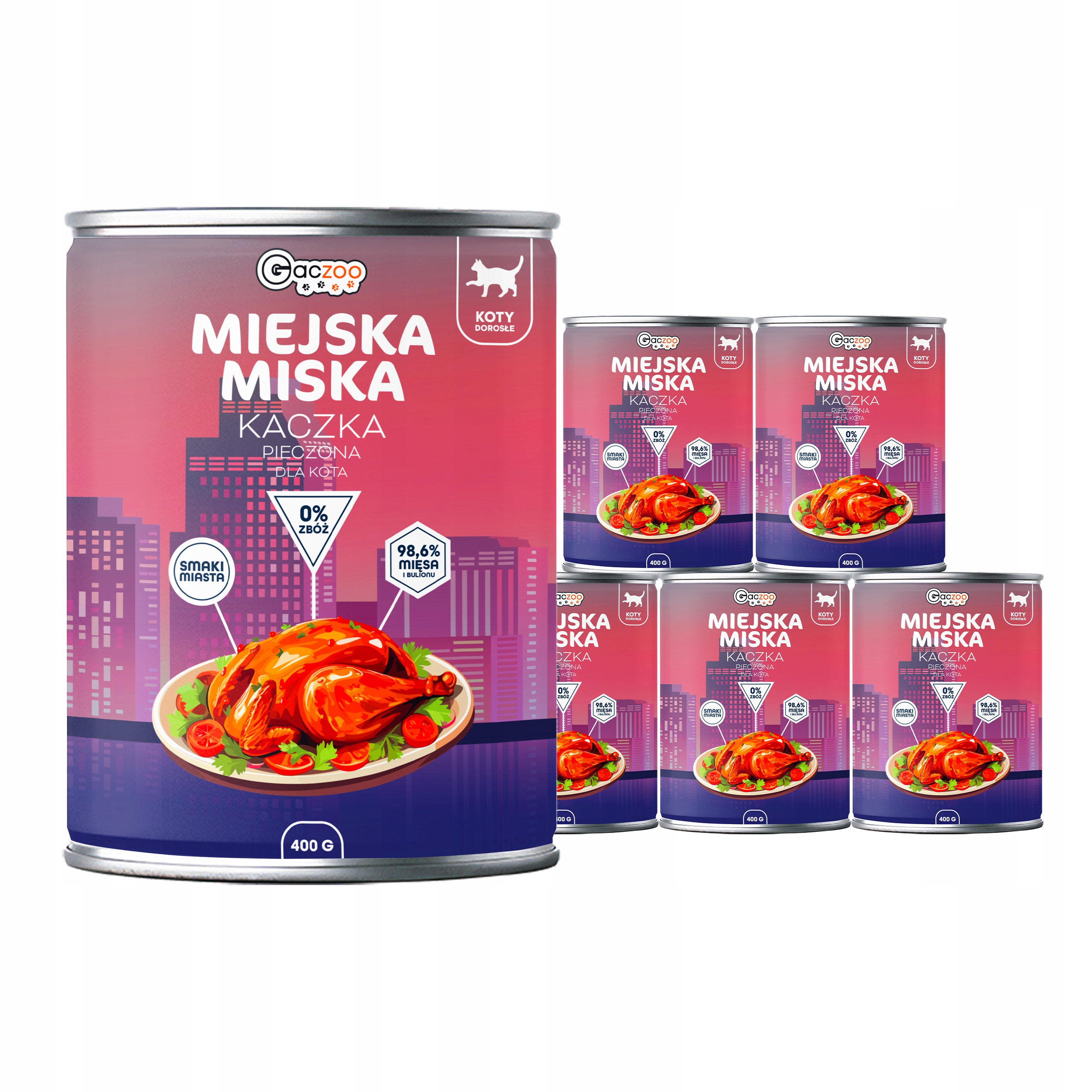 Levně Krmivo mokré pro kočky Městská miska Gaczoo Pečená kachna 6 x 400 g bez obilovin