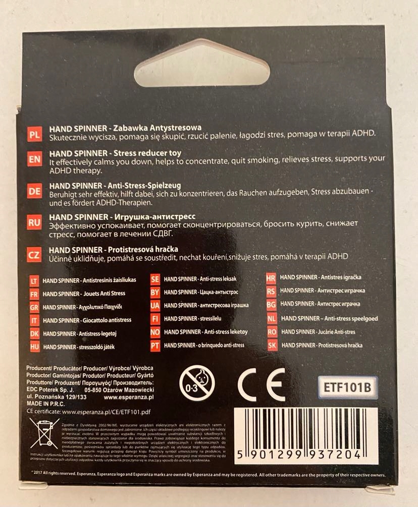 HAND SPINNER ZABAWKA ANTYSTRESOWA NIEBIESKA ESPERANZA ETF101B Rodzaj Fidget Spinner