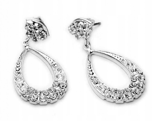 Stříbrné Náušnice Křišťálové Závěsné S Zirkony Swarovski Svatební, krátké