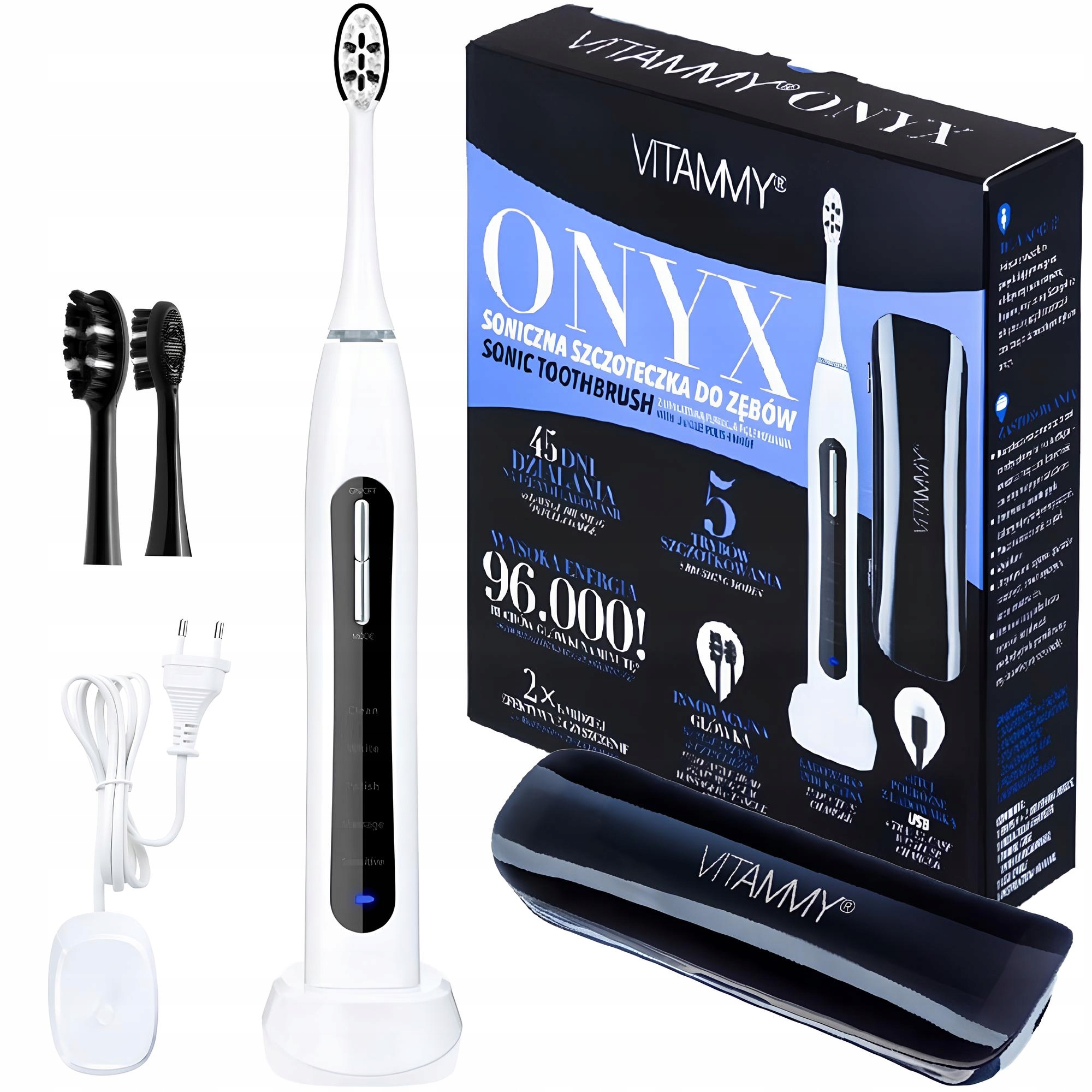 Cicha Szczoteczka soniczna do zębów Główka 3w1 96 000 drgań na minutę