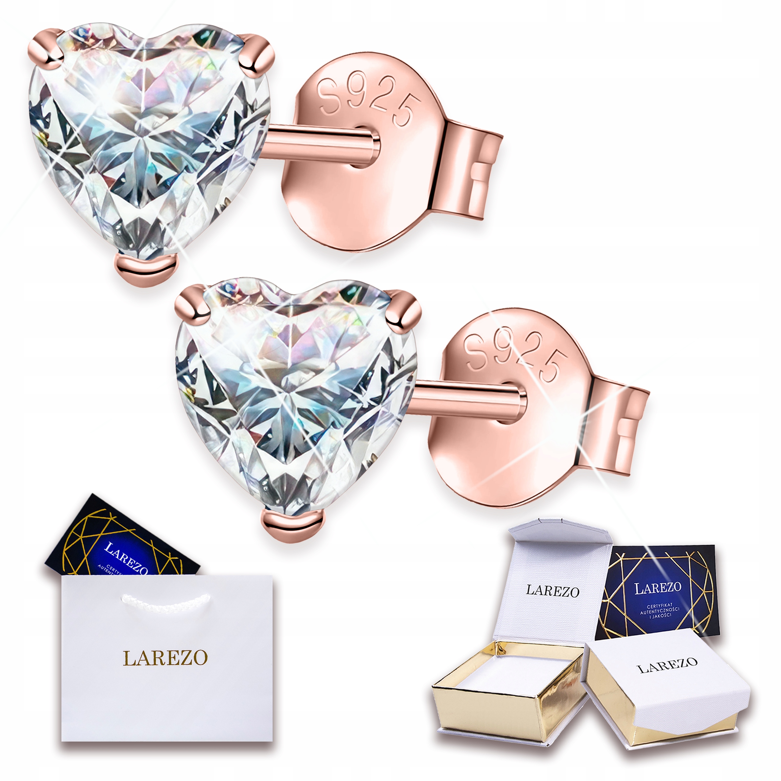 Náušnice Pozlacené Bílé Křišťálové Lesklé Zirkony Srdce Láska Stříbro 925