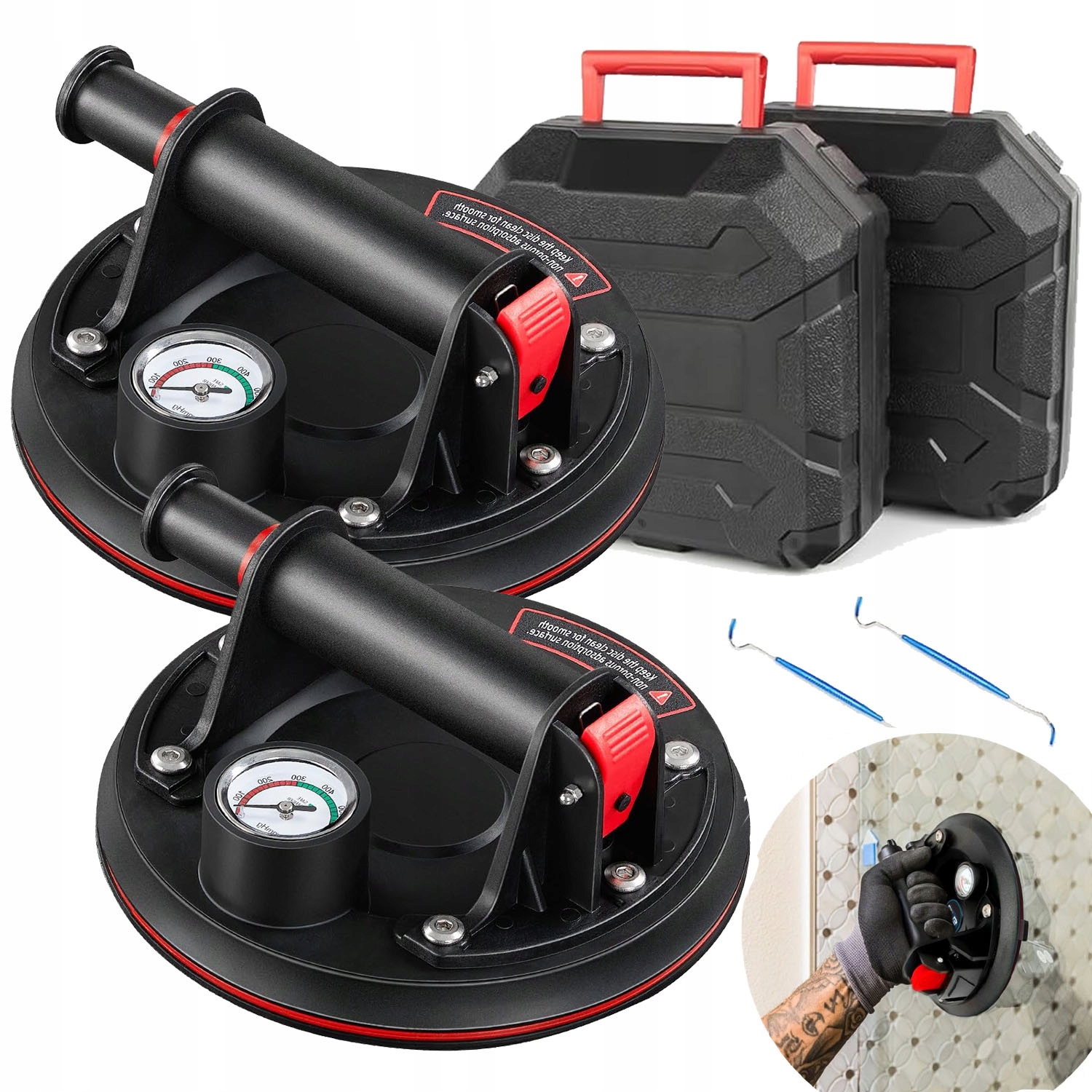 2X Přísavka S Pumpičkou A Manometrem Na Keramickou Dlažbu