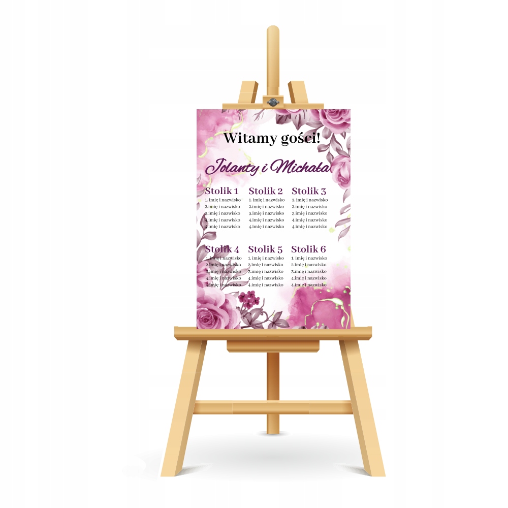 Tablica powitalna PLAN STOŁÓW NA WESELE 100x70 XXL Kolor dominujący wielokolorowy