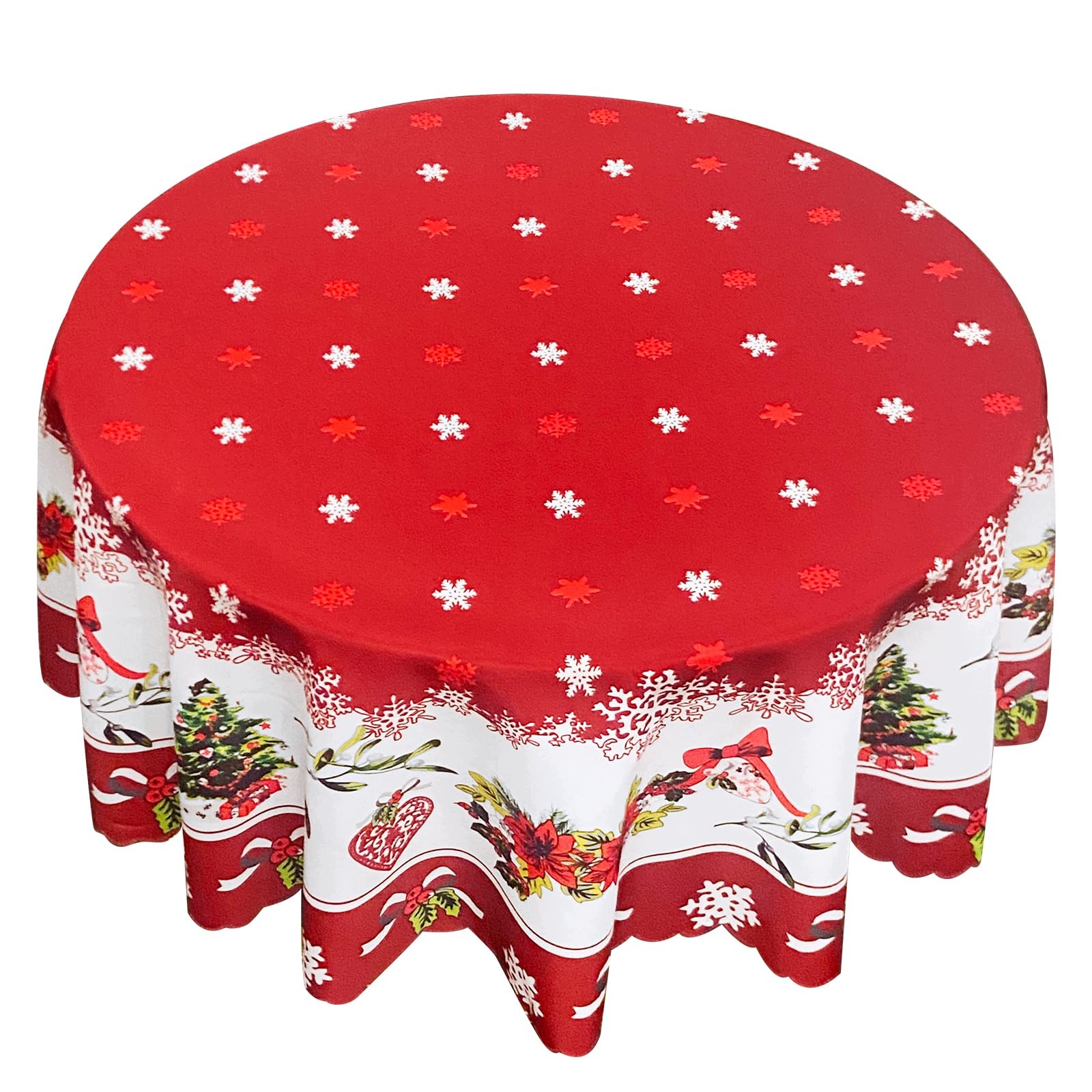 Vánoční Ubrus Kulatý 150 CM Červený Voděodolný Polyester
