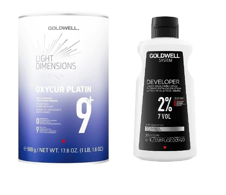 Zestaw Kolorysty Goldwell Oxycur Platin 9+ Rozjaśniacz 500G, Developer 2%