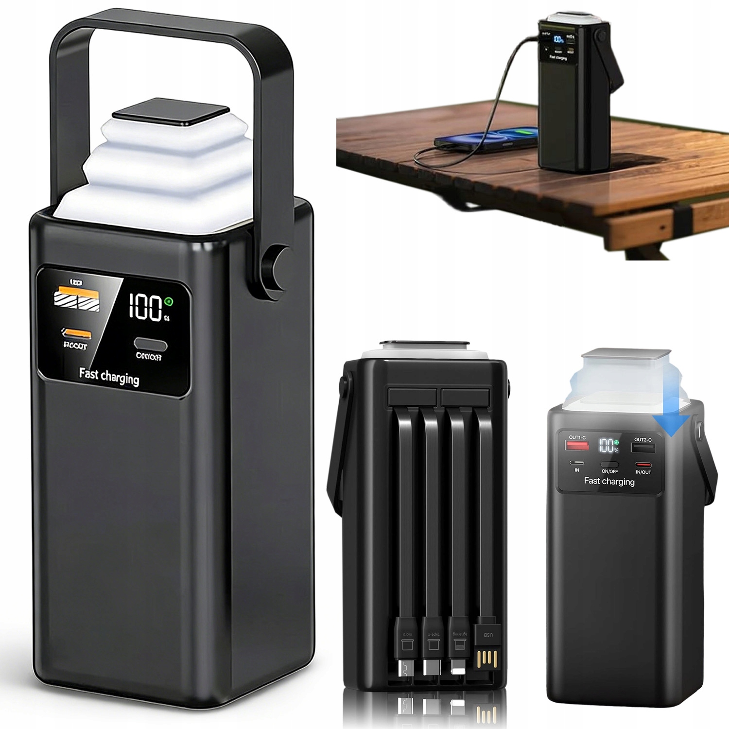 Powerbanka 60000MAH, Přenosná Pro 7 Zařízení Na Kempování, Turistiku S Hákem