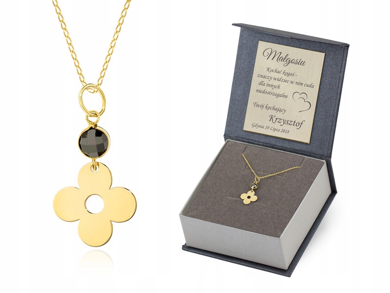 

Złoty Naszyjnik pr.585 Kwiatek z Cyrkonią + Grawer