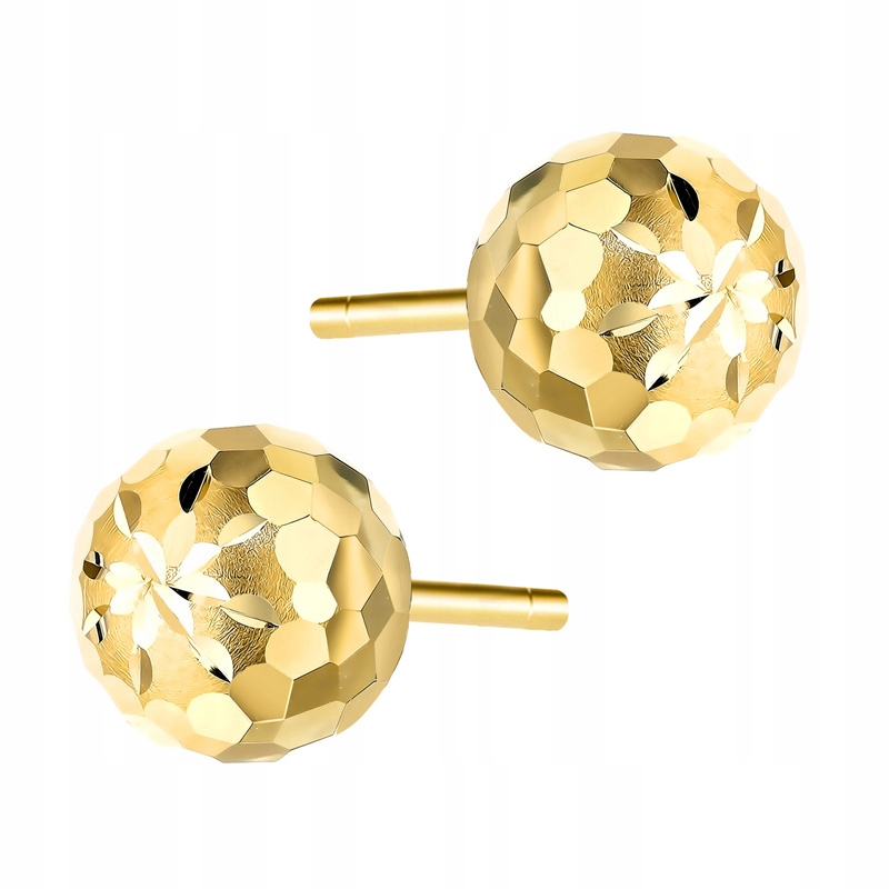 Piękne Złote Kolczyki pr. 585 Diamentowane Kulki Kuleczki 7mm 14k