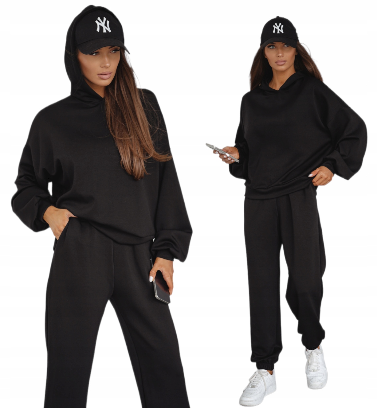 Komplet Dresowy Spodnie Bluza Z Kapturem Masełko Polski Dres Czarny L/XL