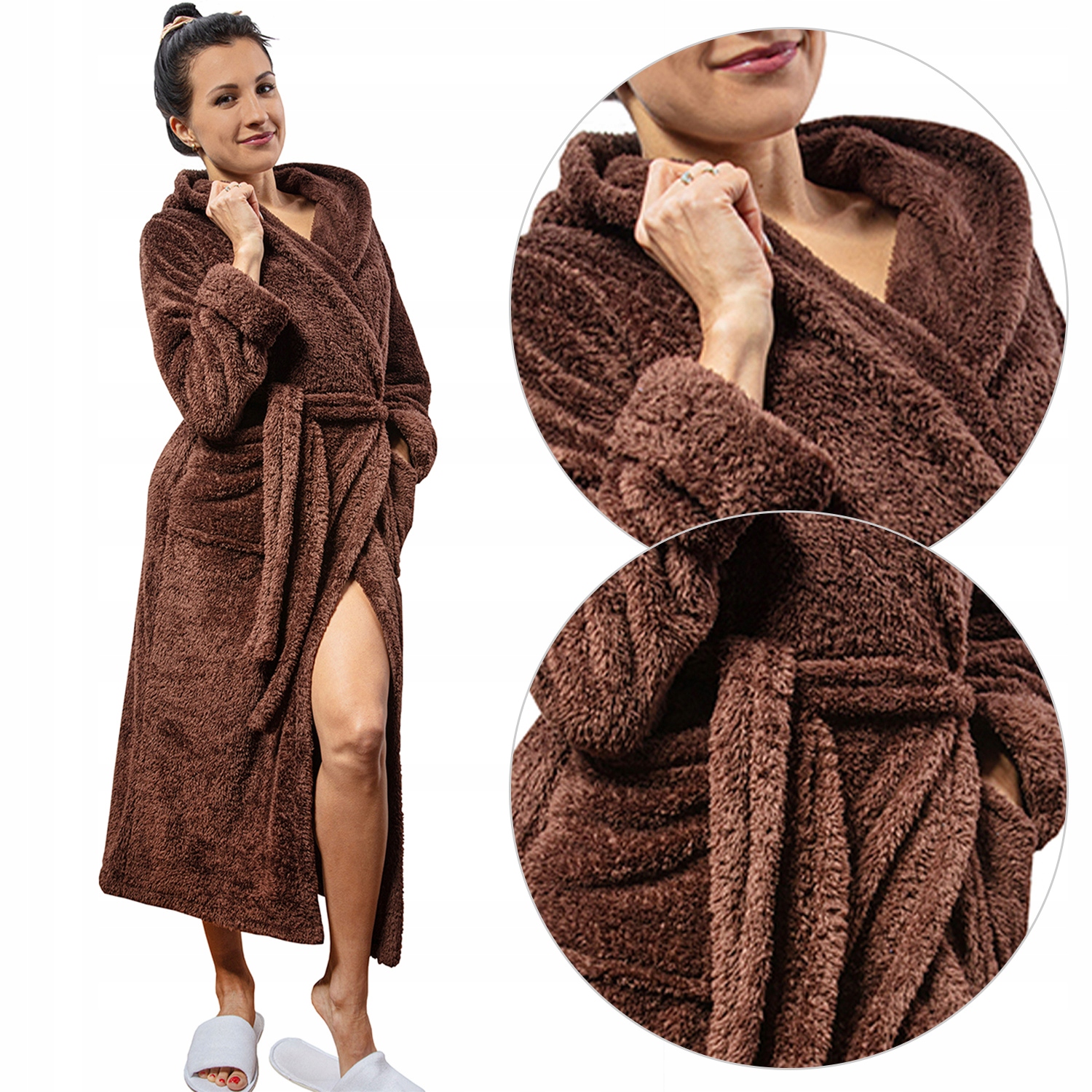 Dkaren Diana čokoládový XL s kapucí dlouhý hnědý dámský župan