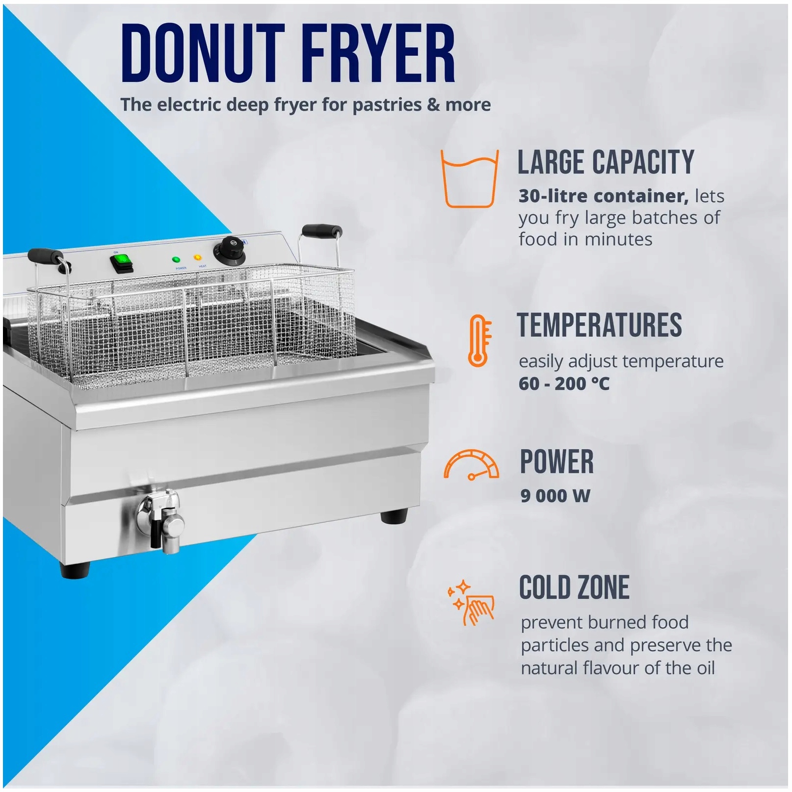 Frytownica smażalnik do pączków 30L 9kW Royal Catering RCBG-30STHB 10011174