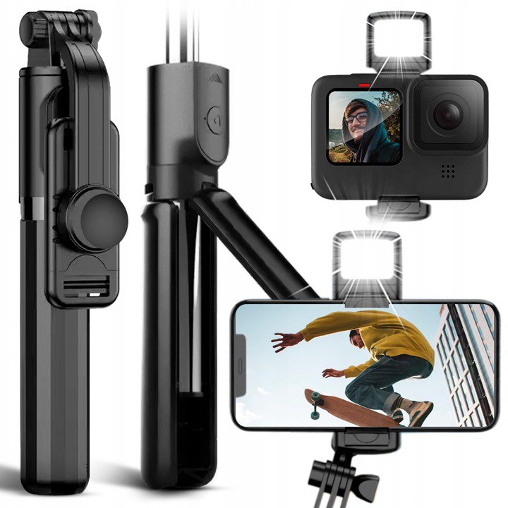 SELFIE STICK KIJEK TRIPOD STATYW + PILOT BLUETOOTH + LAMPA LED PREMIUM 63CM EAN (GTIN) 5907765682944