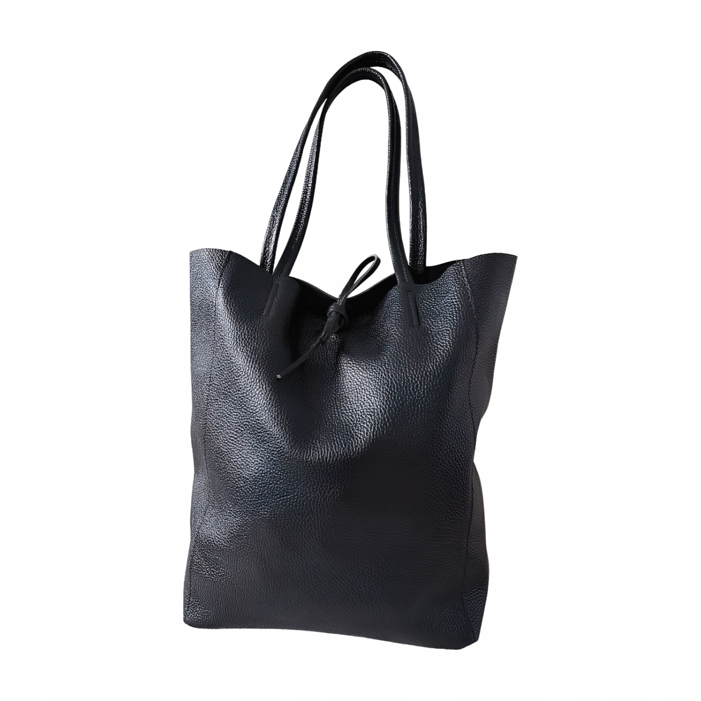 Laura Biaggi kožená shopper taška černá s vázáním