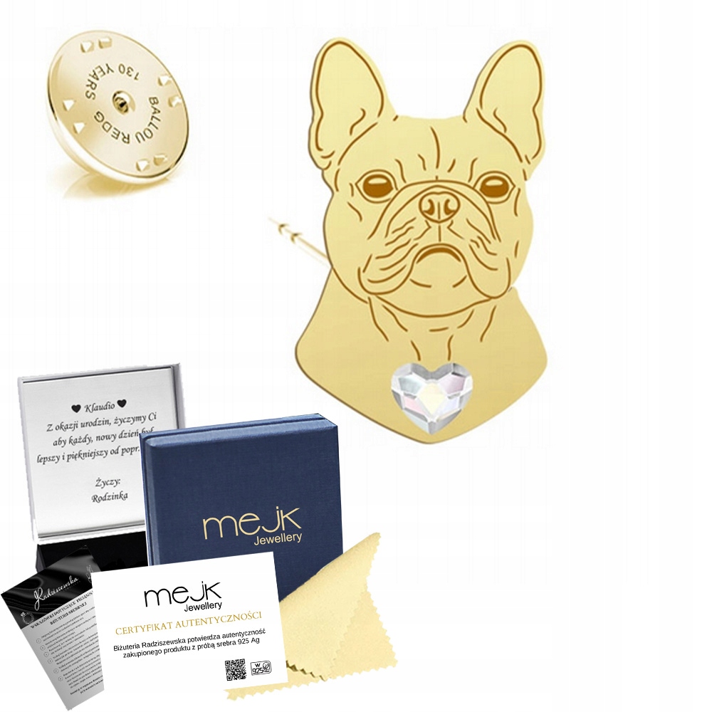 Odznak Zlatá Francouzský Buldoček 925 Dárek Šperky Dedikace Bonus