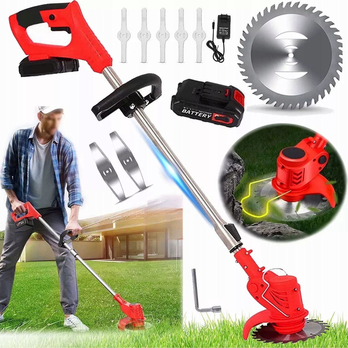 650W Bezdrátová Výkonná Křovinořez Akumulátorová Vyžínač 21V 18000RPM 2AKU