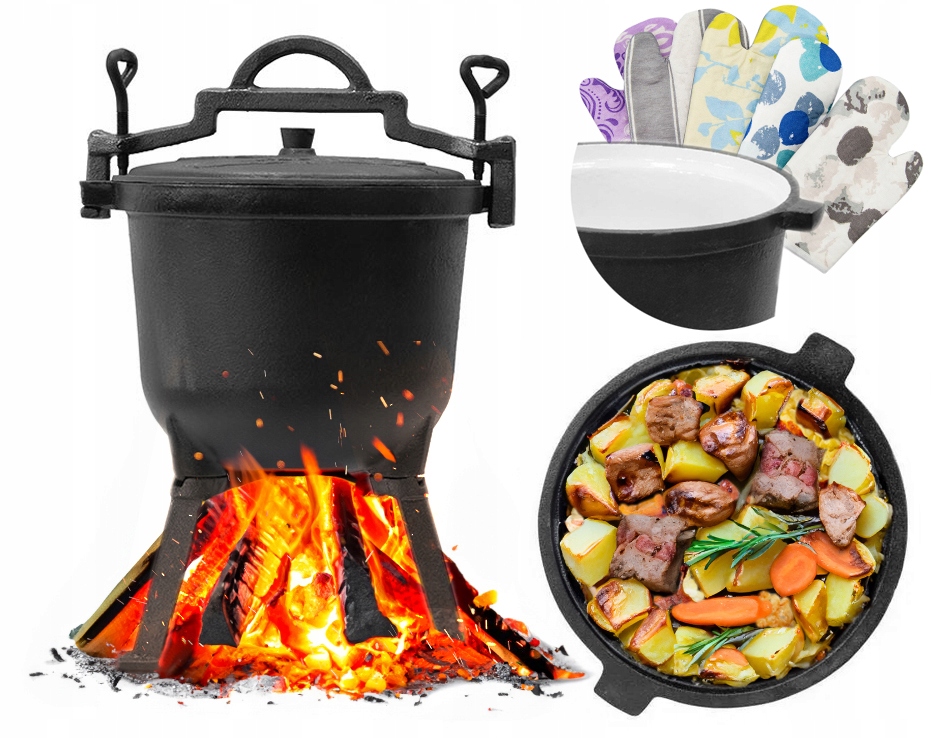 KOCIOŁEK ŻELIWNY EMALIOWANY 4L PIECZONKI PRAŻONE DUSZONKI GRATIS RĘKAWICA