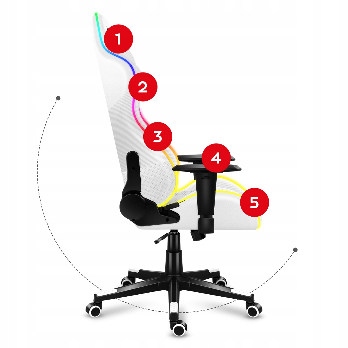 FOTEL GAMINGOWY GRACZA HUZARO RGB LED PILOT Głębokość mebla 50 cm