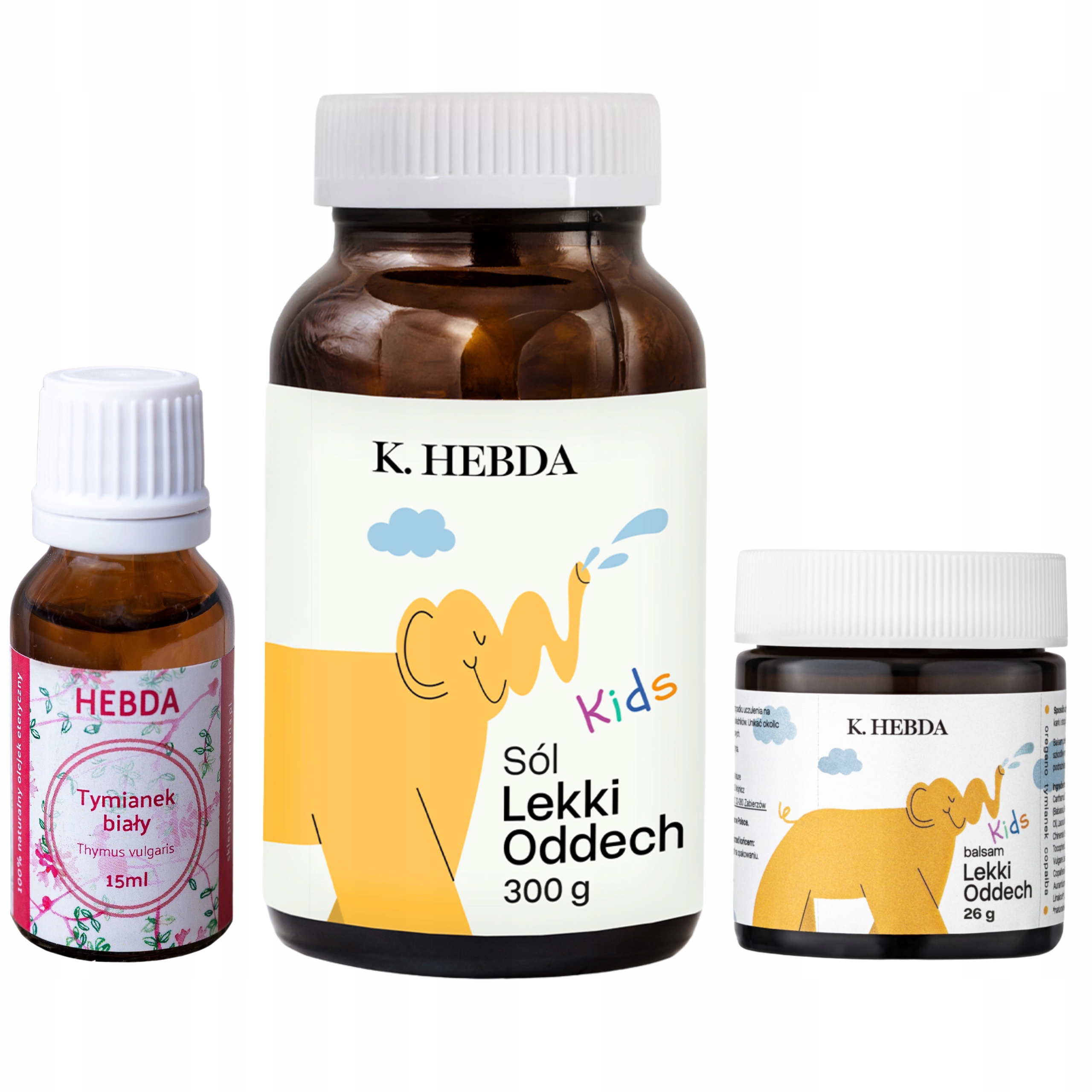 Zestaw Lekki Oddech Balsam Sól do kąpieli olejek eteryczny tymiankowy Hebda