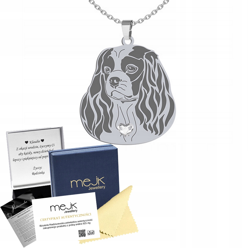 Stříbrný náhrdelník Cavalier King Charles Spaniel 925 Šperky Gravírování Bonus