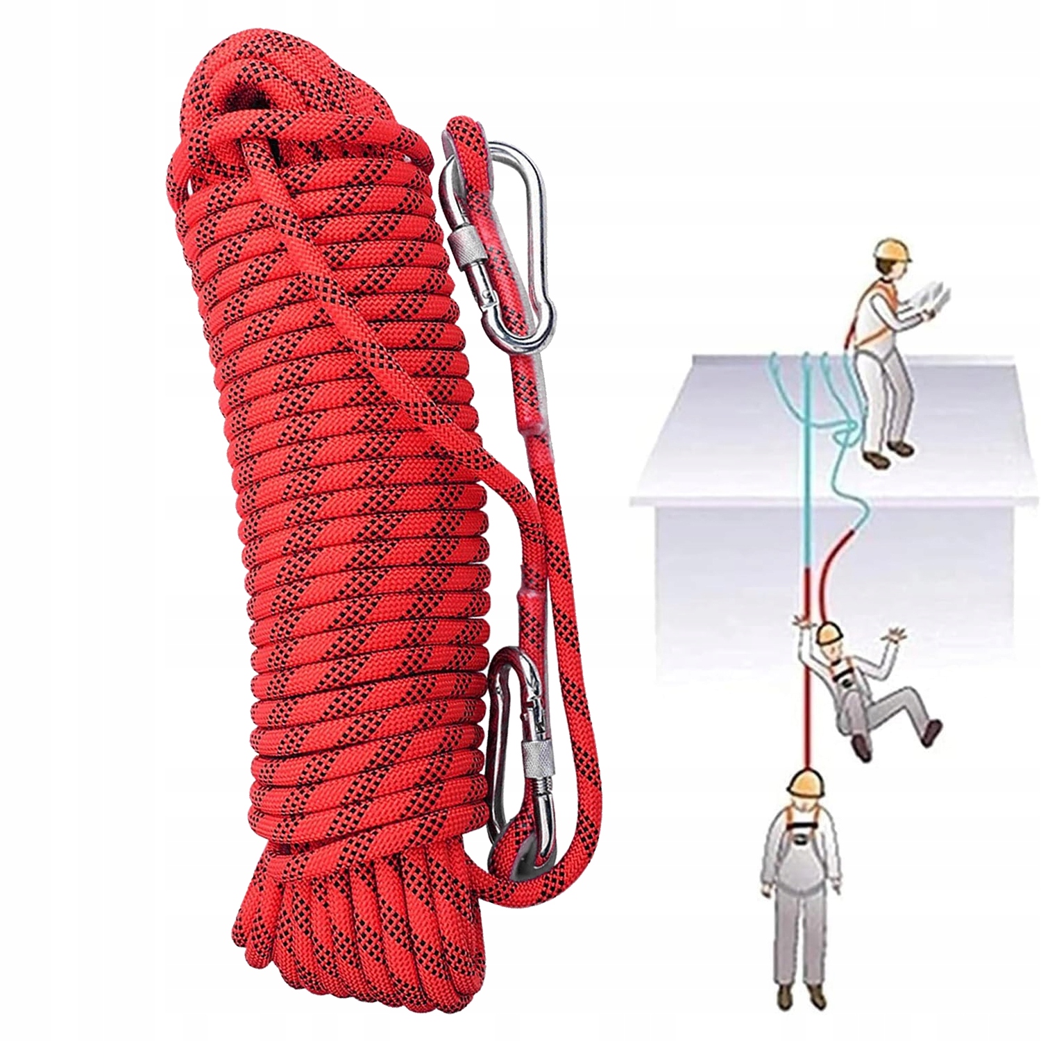 20M 12MM LINA STATYCZNA Z KARABIŃCZYKIEM z 2 karabińczykami