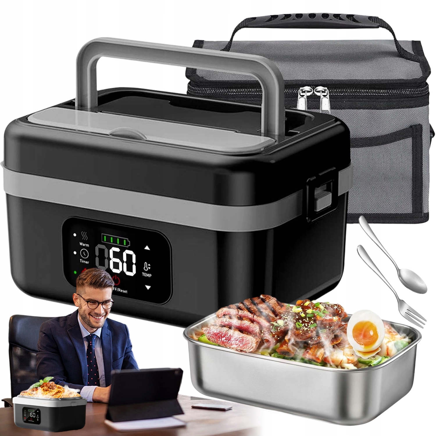 Elektryczny Lunch Box 1000ML 16000 Mah Inteligentne Ogrzewanie Czysty Cichy