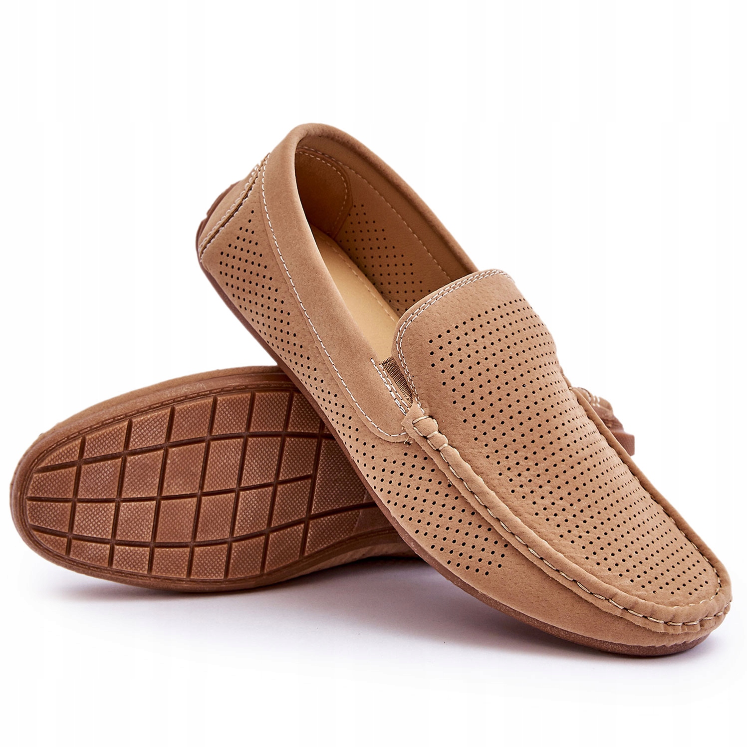 MOKASYNY MĘSKIE ZAMSZOWE PERFOROWANE BEŻOWE 43