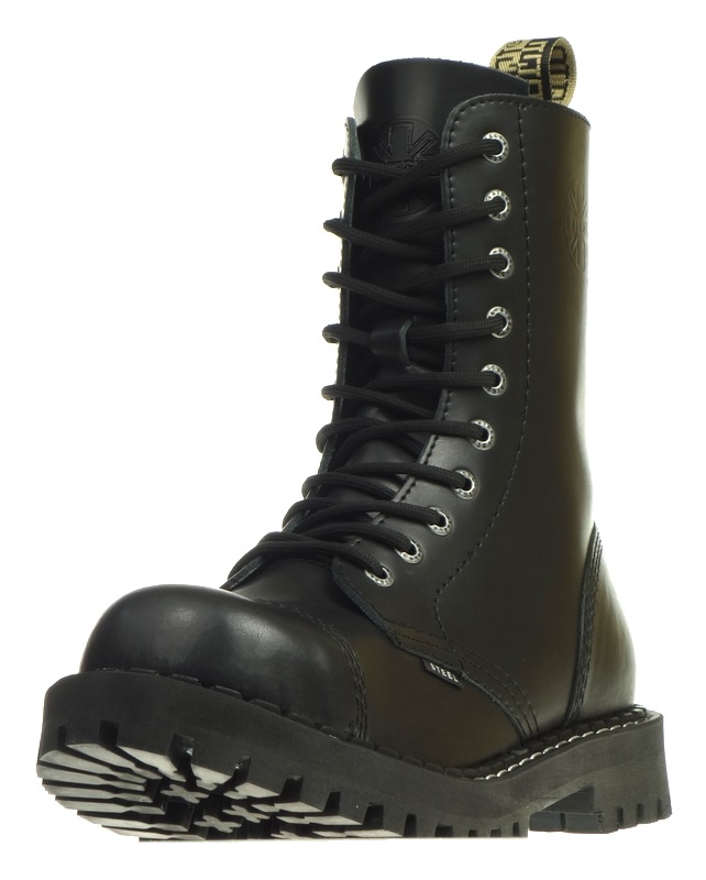 KULTOWE Wysokie Skórzane Glany STEEL Oryginal 10-dziur 49 Kolor czarny